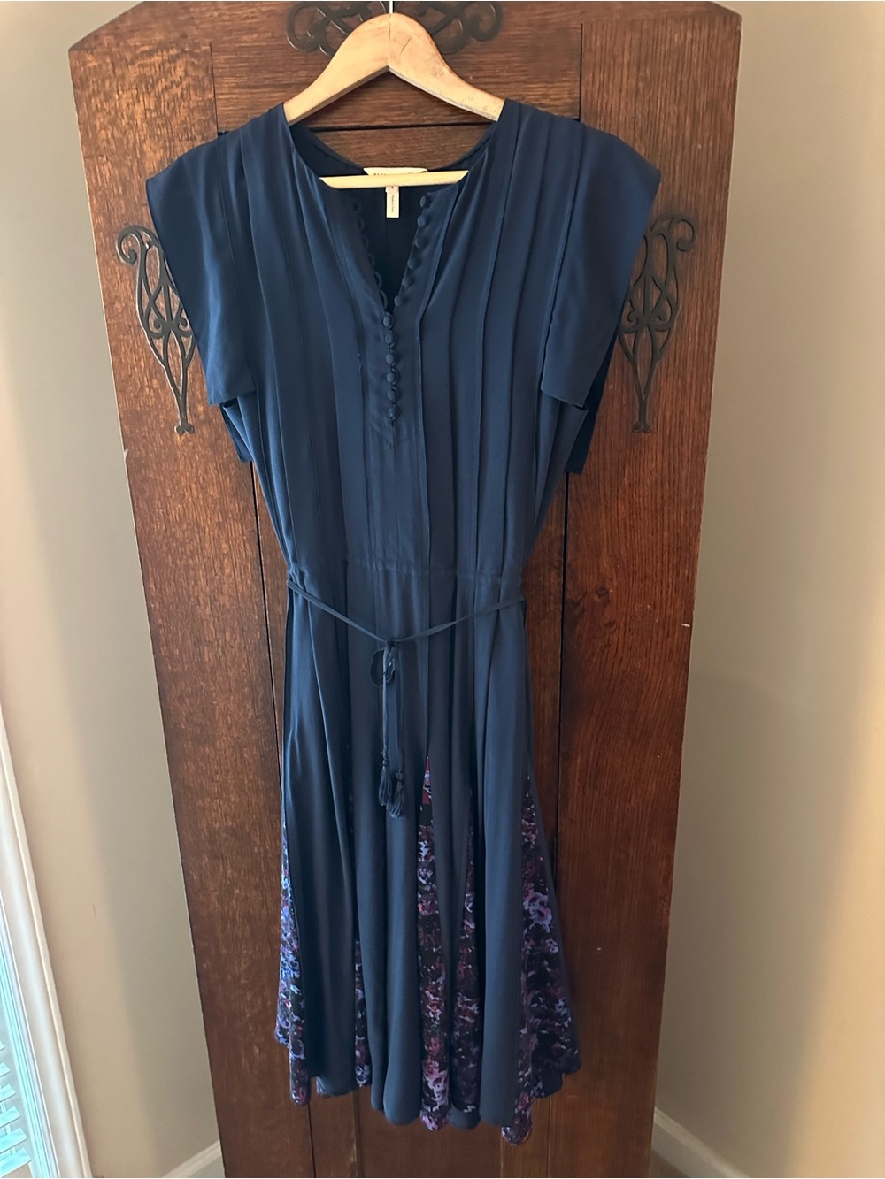 NWOT Rebecca Taylor Silk Navy Pleated Midi Dress Size 4 Wedding Cocktail Work